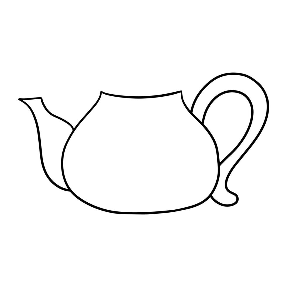 Monochrome Round ceramic teapot for brewing tea, vector illustration in cartoon style on a white background