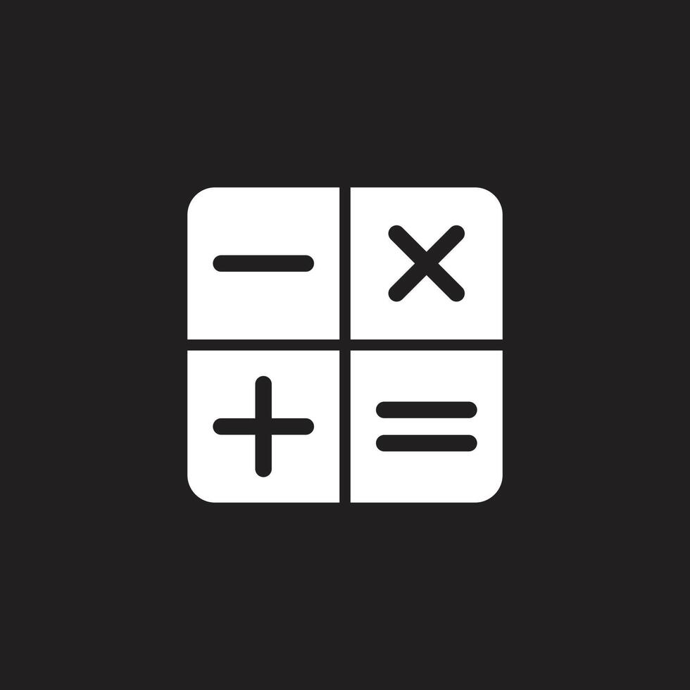 eps10 white vector electronic calculator or math solid art icon isolated on black background. mathematical symbols in a simple flat trendy modern style for your website design, logo, and mobile app