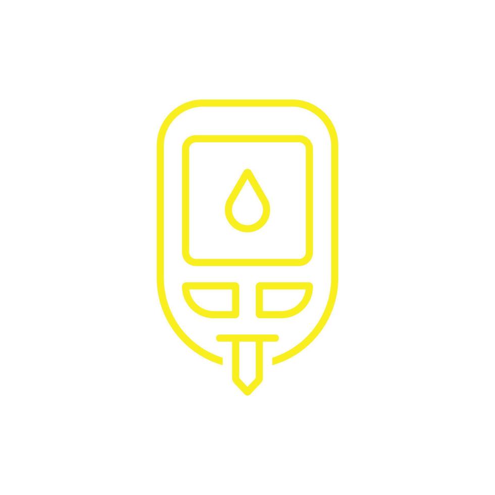eps10 yellow vector blood sugar monitoring system line icon isolated on white background. Glucometer outline symbol in a simple flat trendy modern style for your website design, logo, and mobile app