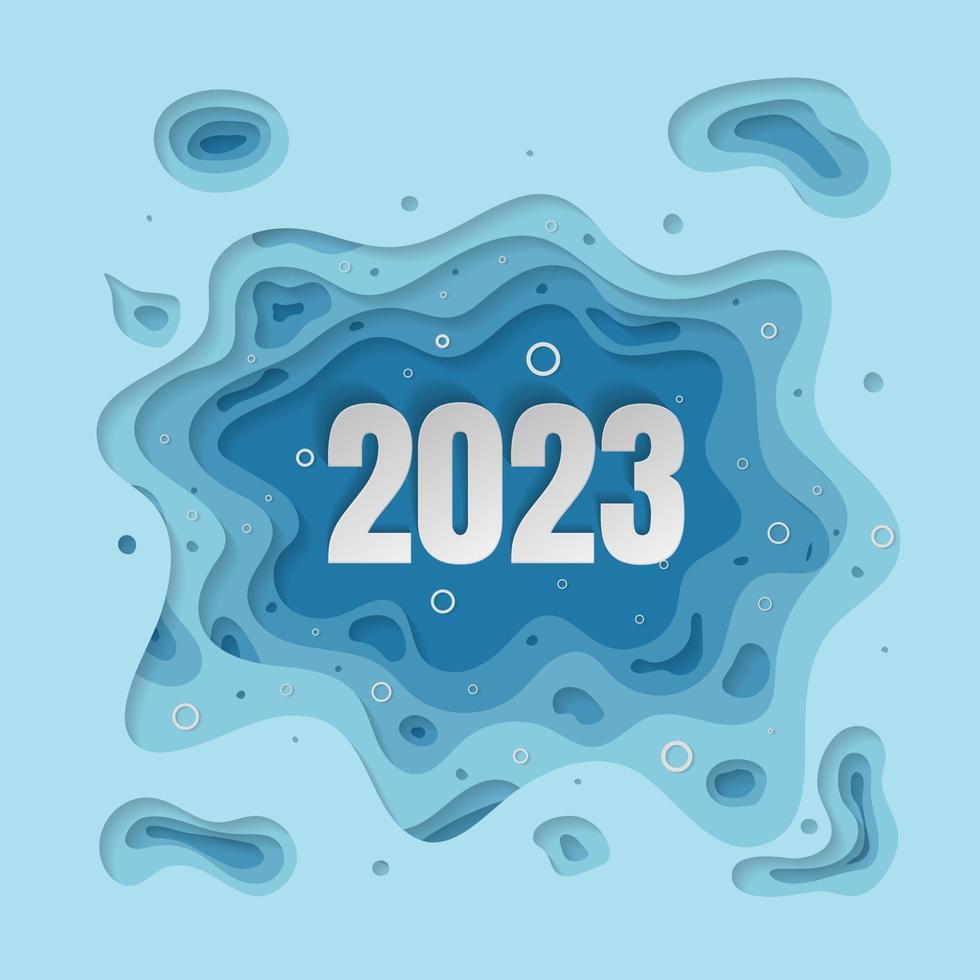 2023 text in paper cut background design with blue color for new year celebration design vector