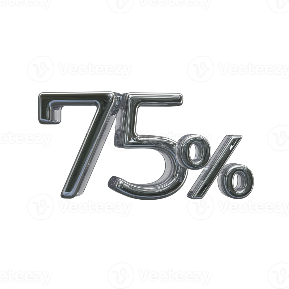 75 percent 3D number with silver color png