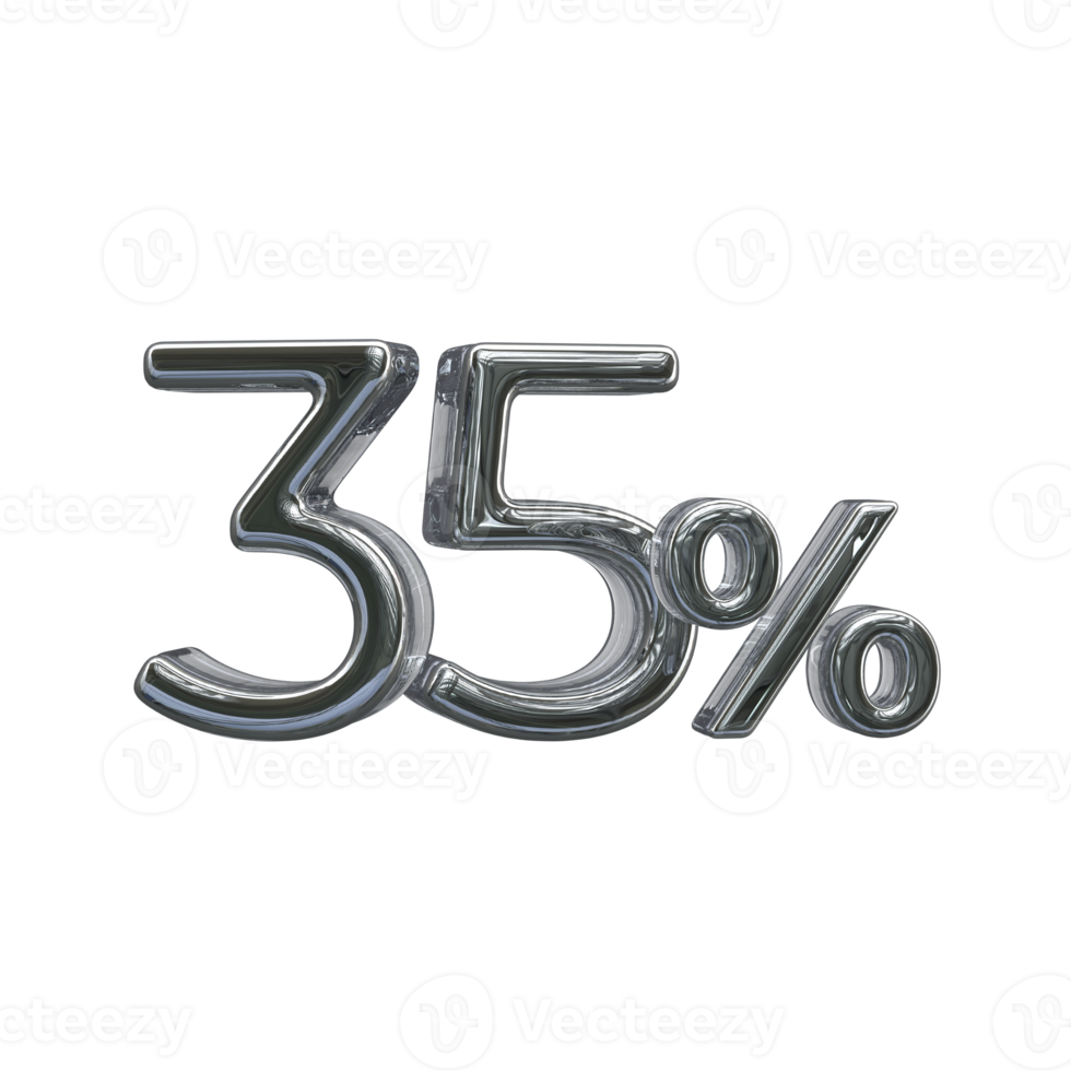 35 percent 3D number with silver color png