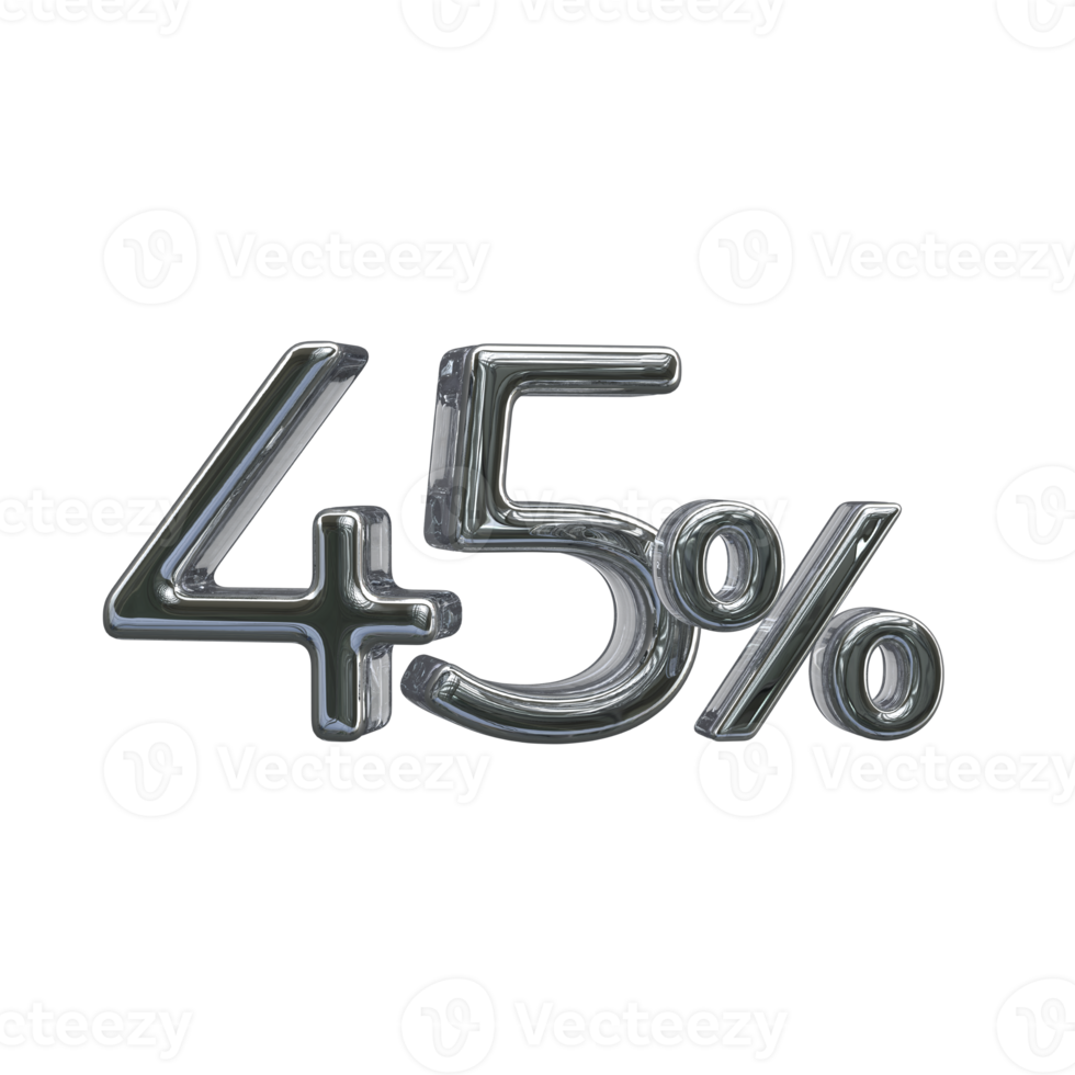 45 percent 3D number with silver color png