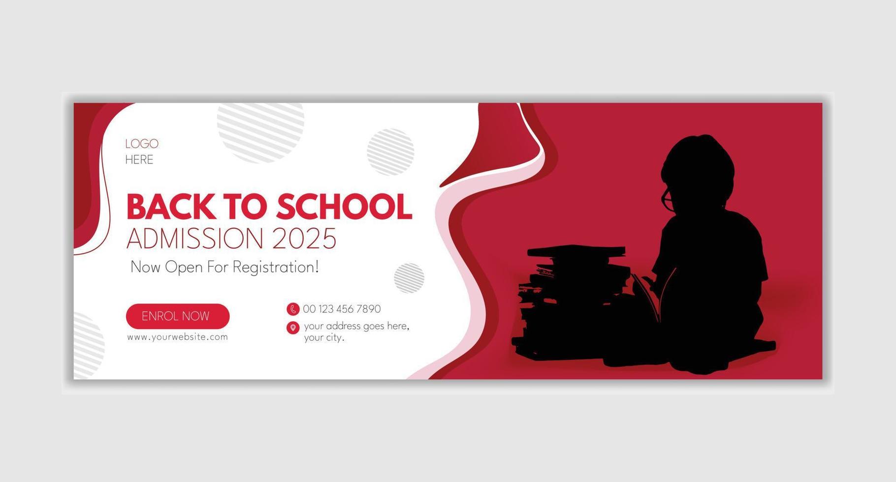 Kids school admission social media cover design. Back to School Social Media Cover Template. school admission open social media banner template design. vector