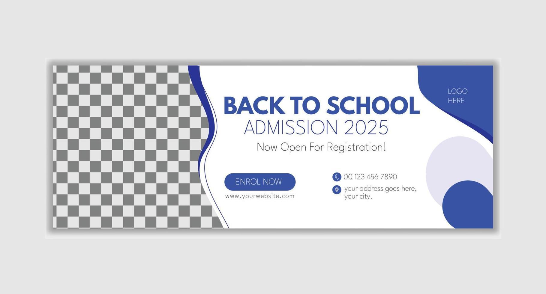 Kids school admission social media cover design. Back to School Social Media Cover Template. school admission open social media banner template design. vector