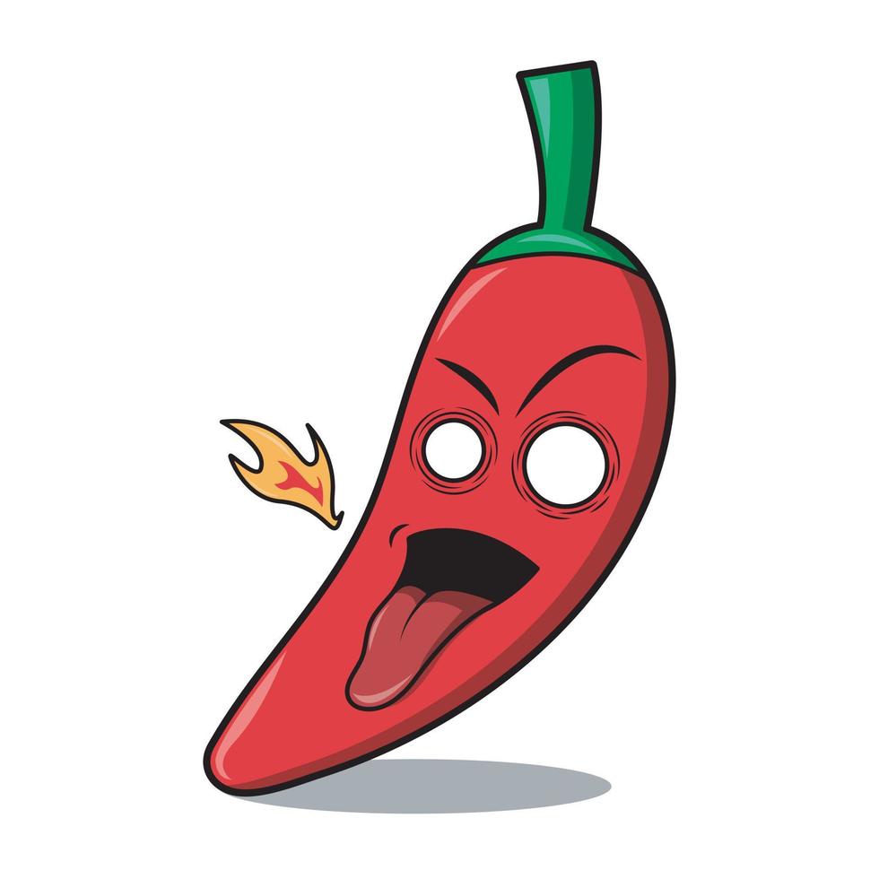 vector cartoon character of chili being spicy with tongue sticking out.
