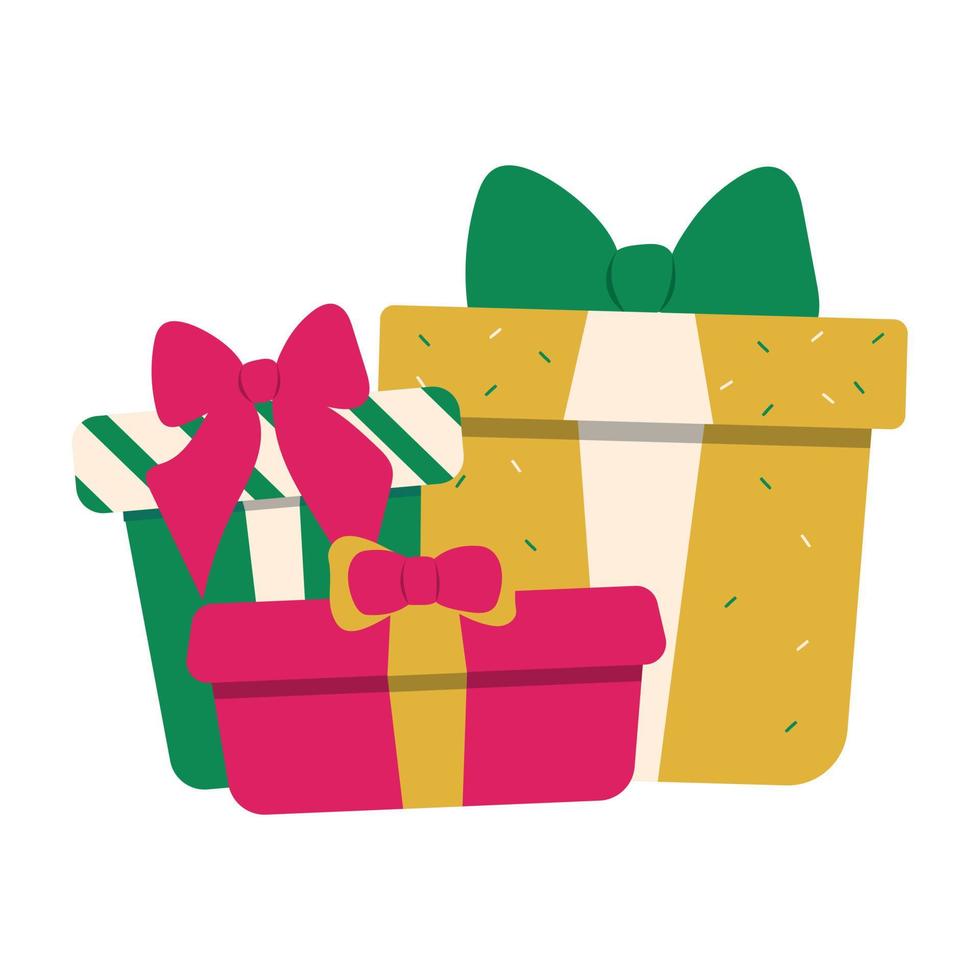 Vector illustration of gifts. Holiday gift boxes yellow and green for card or banner design.