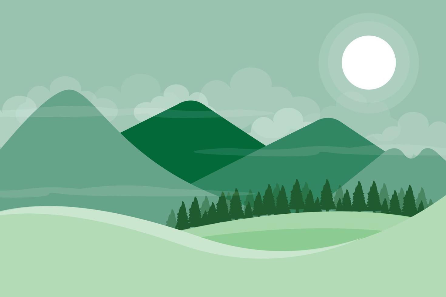 beautiful scenery with with mountains and pine trees vector