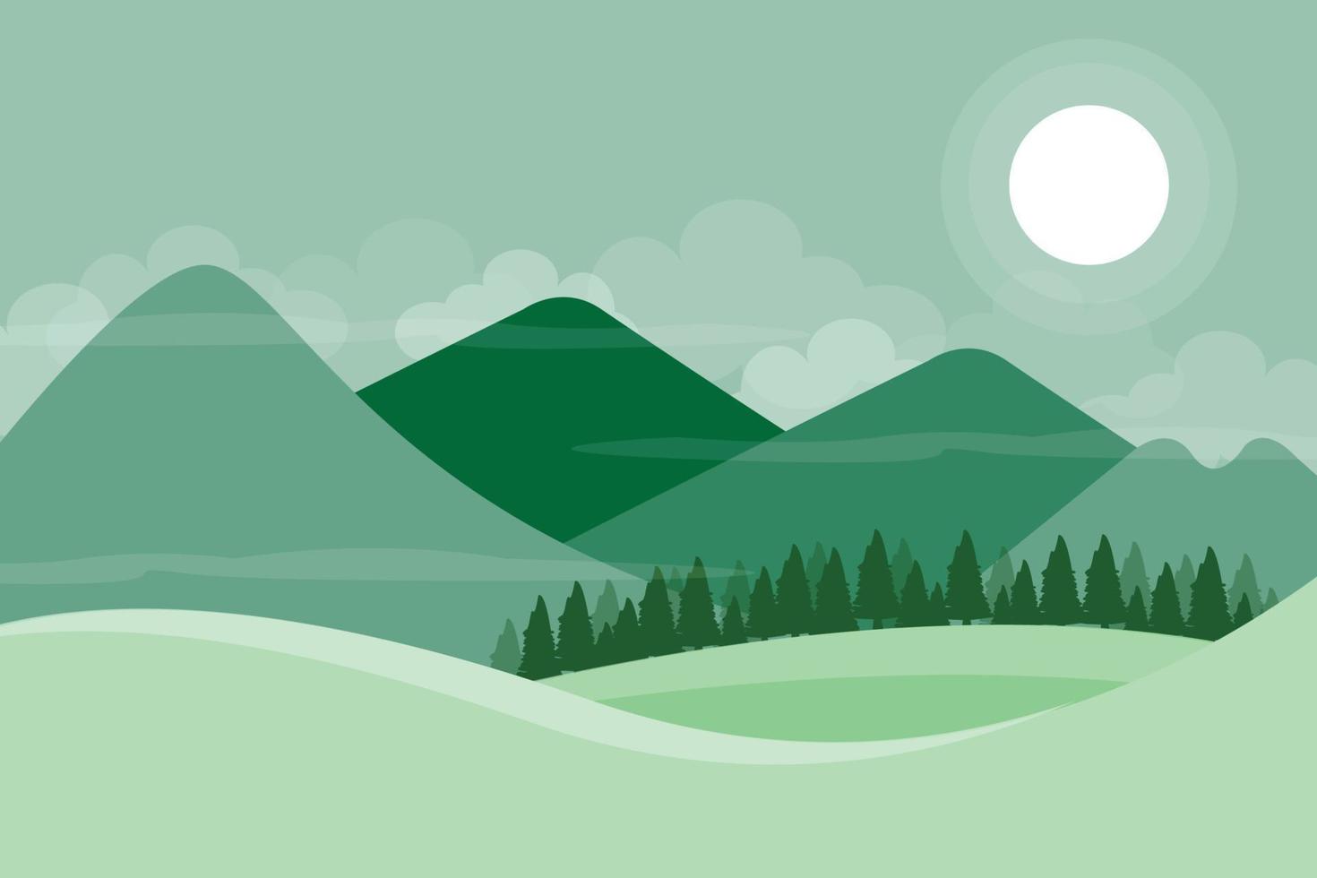 hermoso paisaje con montañas y pinos vector