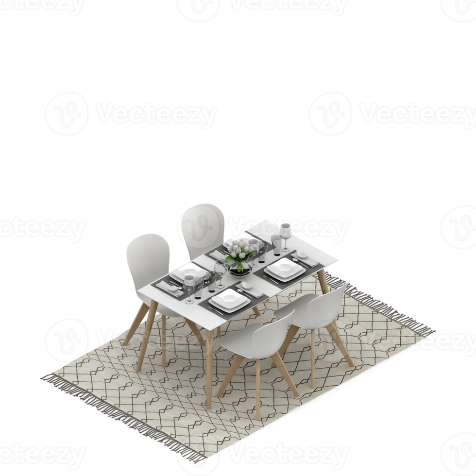 Isometric Table Set 3D render png