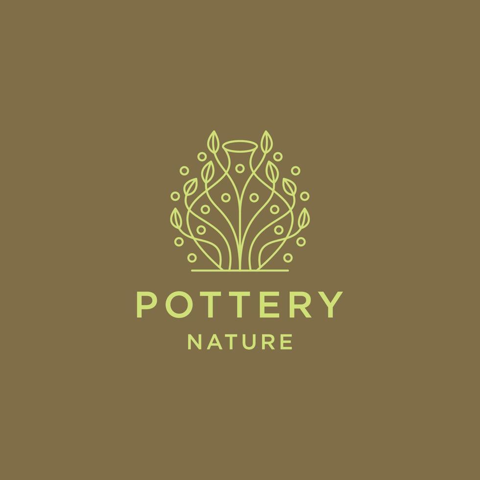 Pottery leaf line logo icon design template flat vector