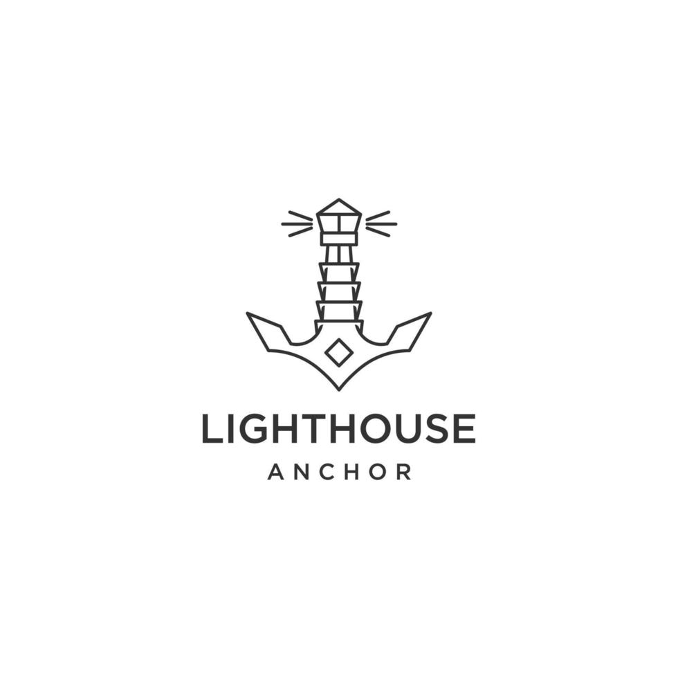 Lighthouse design with anchor style logo template flat vector