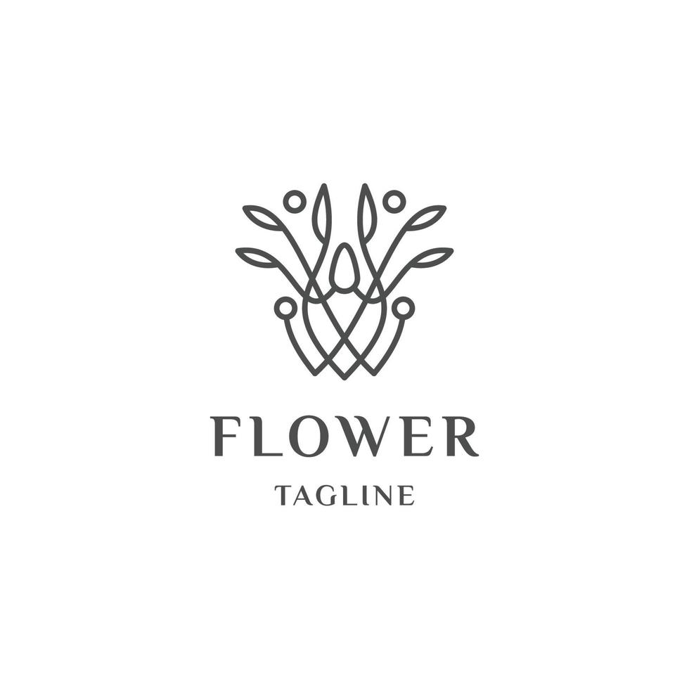 flor de hoja natural con plantilla de diseño de logotipo de estilo de arte de línea vector plano