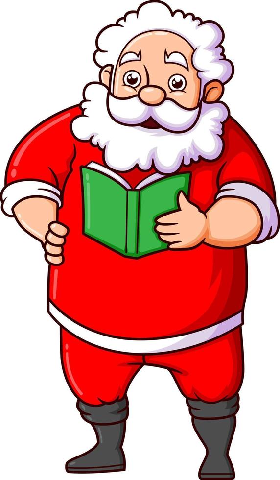 The old santa claus is reading a book while standing and learning something vector