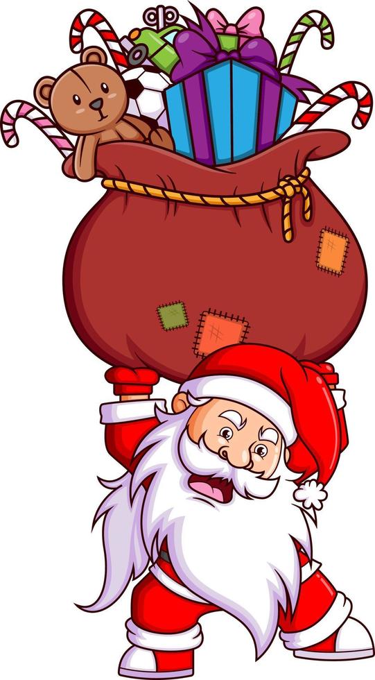 The dwarf santa claus is holding the big sack full of the christmas wishes from the kids vector