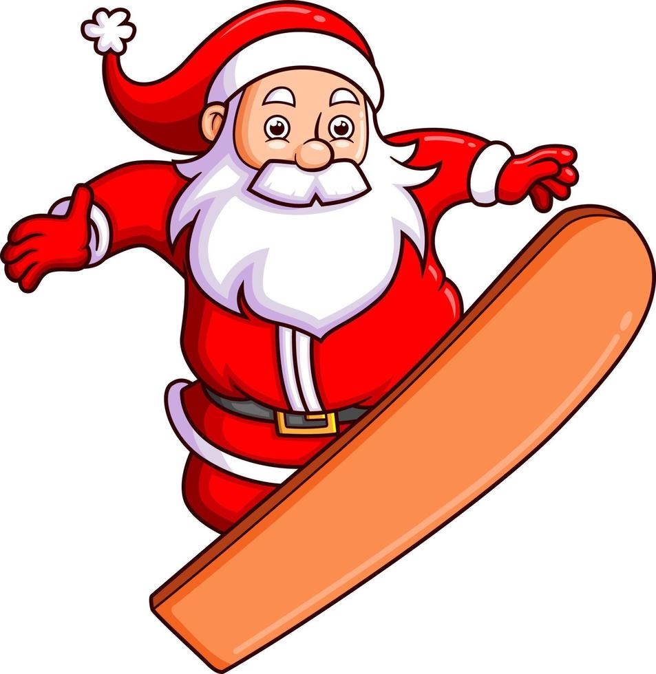 The happy santa claus is playing snow board and doing the attraction vector