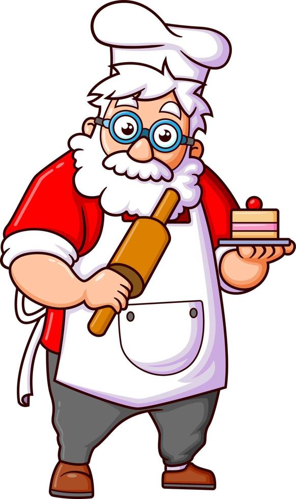 The santa claus as the baking is making the cute cake for the christmas party vector