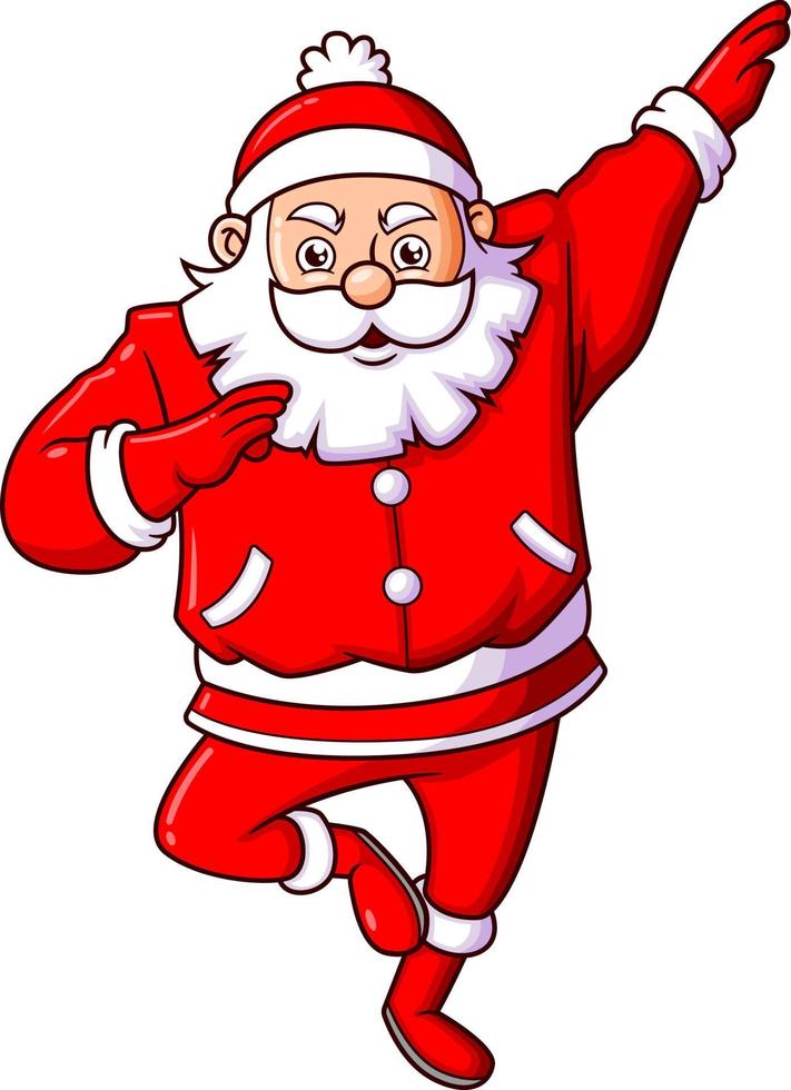 The cute santa claus is dancing and giving the attraction vector