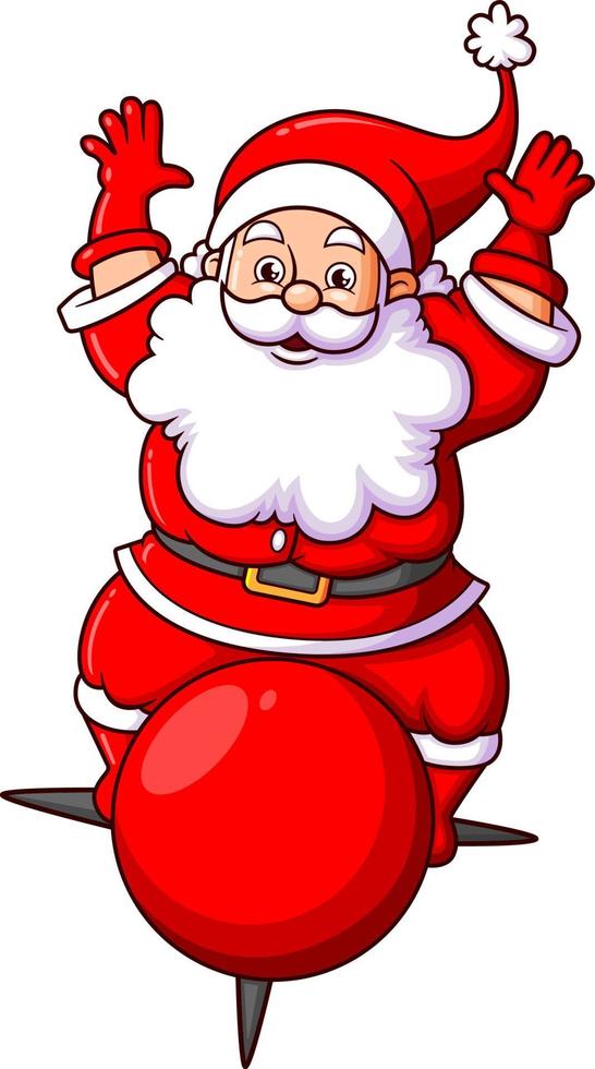 The santa claus is standing and stabilizing the body on the ball vector