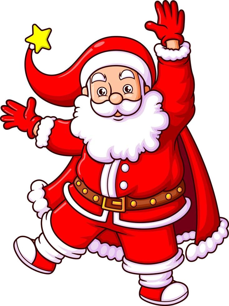 The happy santa claus is greeting someone while wearing a hat with a star symbol vector