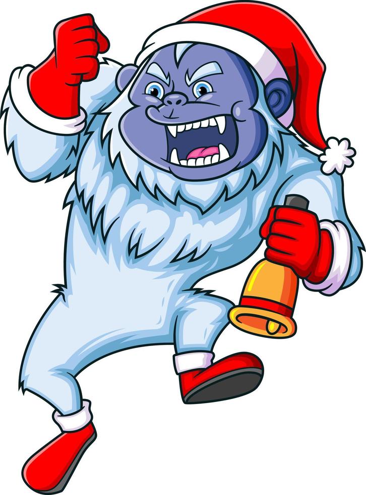 The big yeti is holding the christmas bell and giving the angry expression vector