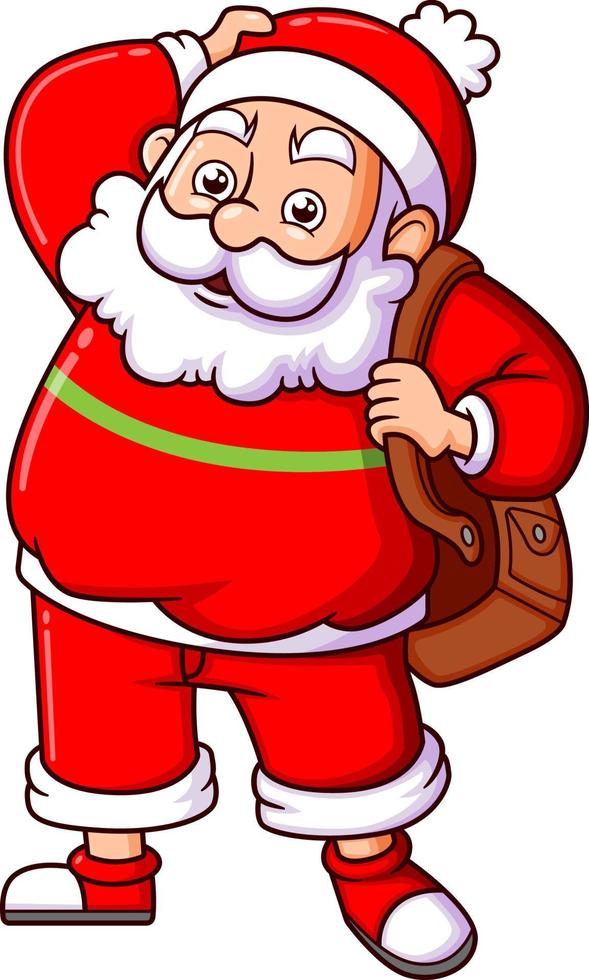 el viejo santa claus con la bolsa grande va a viajar vector