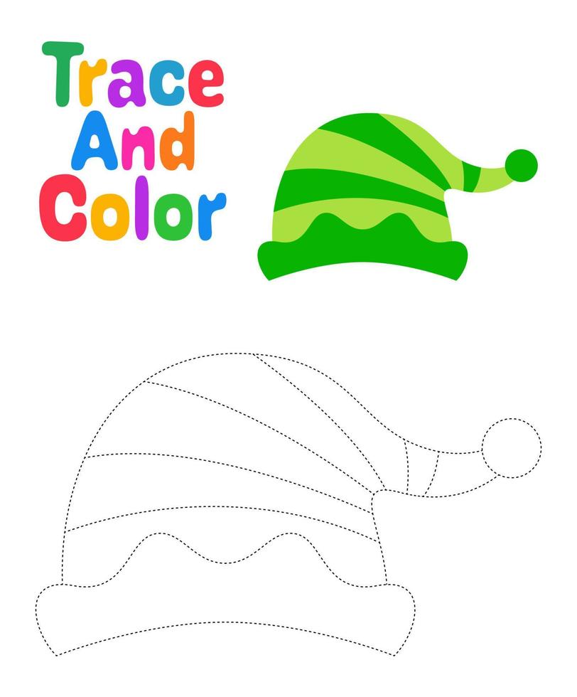 Christmas elf hat tracing worksheet for kids vector