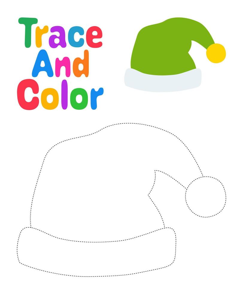 Christmas elf hat tracing worksheet for kids vector