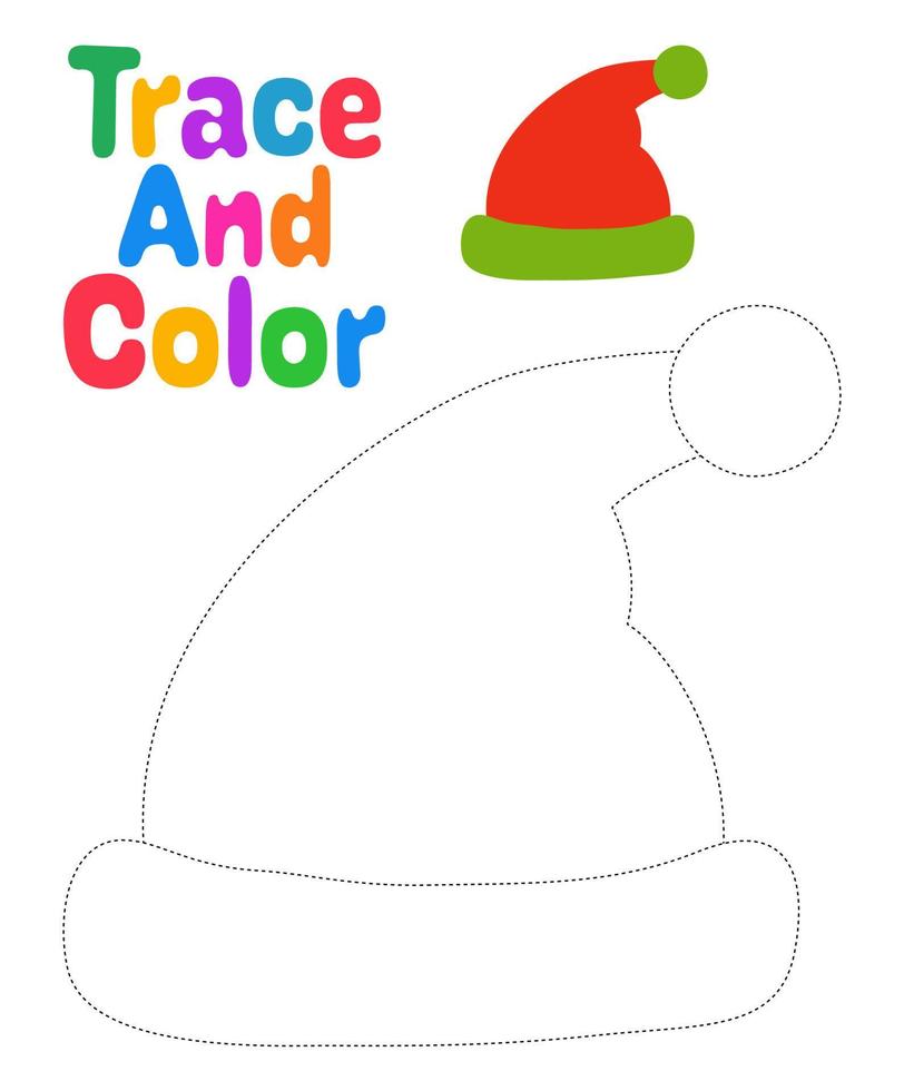 Christmas elf hat tracing worksheet for kids vector