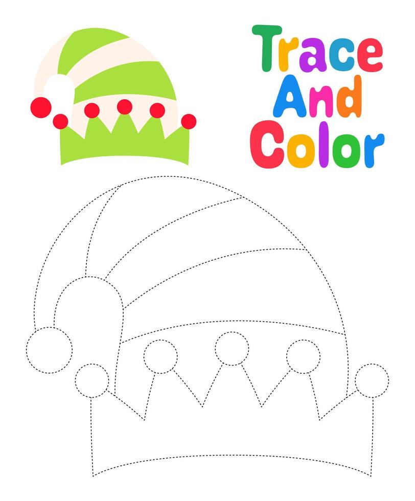 Christmas elf hat tracing worksheet for kids vector