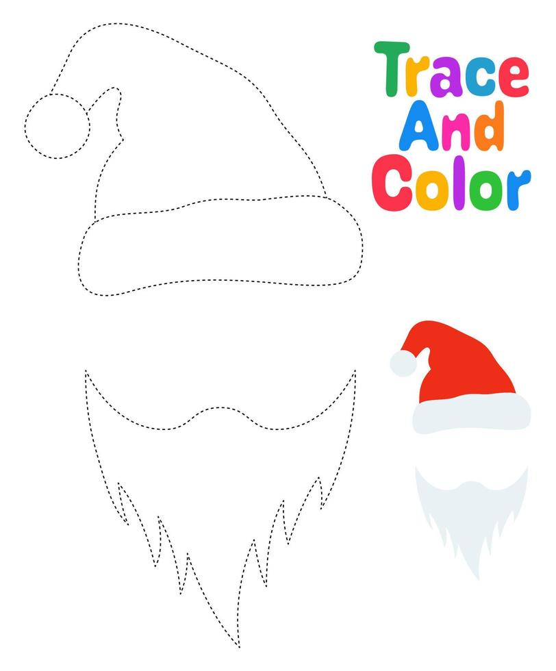 Beard with christmas hat, tracing worksheet for kids vector