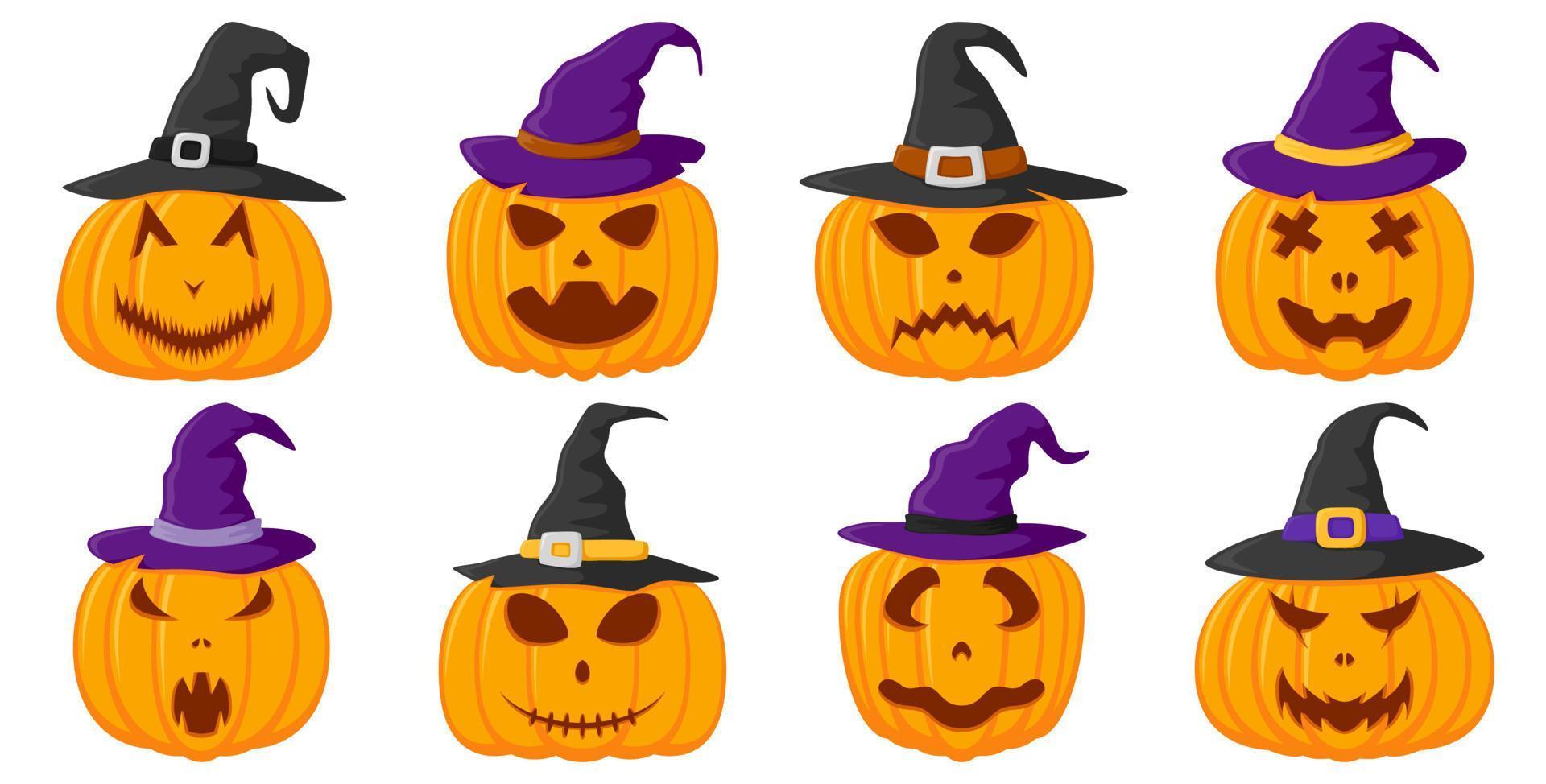 conjunto de calabaza de halloween aislado sobre fondo blanco vector