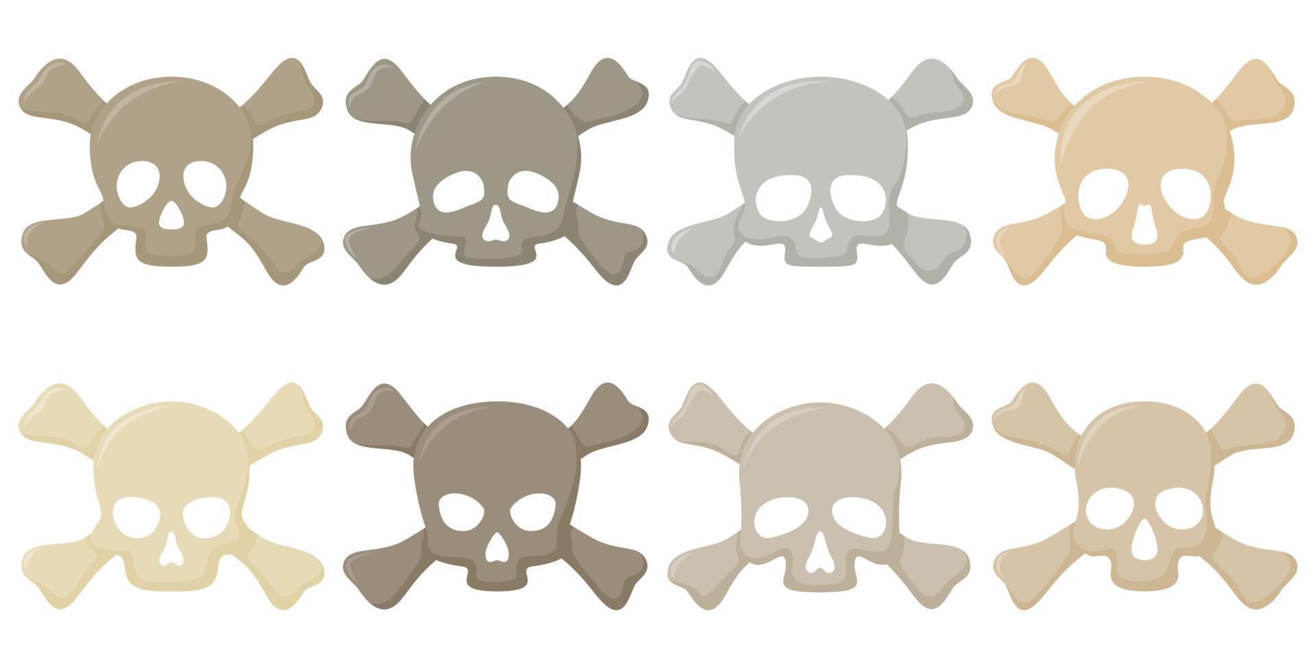 conjunto, de, cráneo y crossbones, aislado, blanco, plano de fondo vector