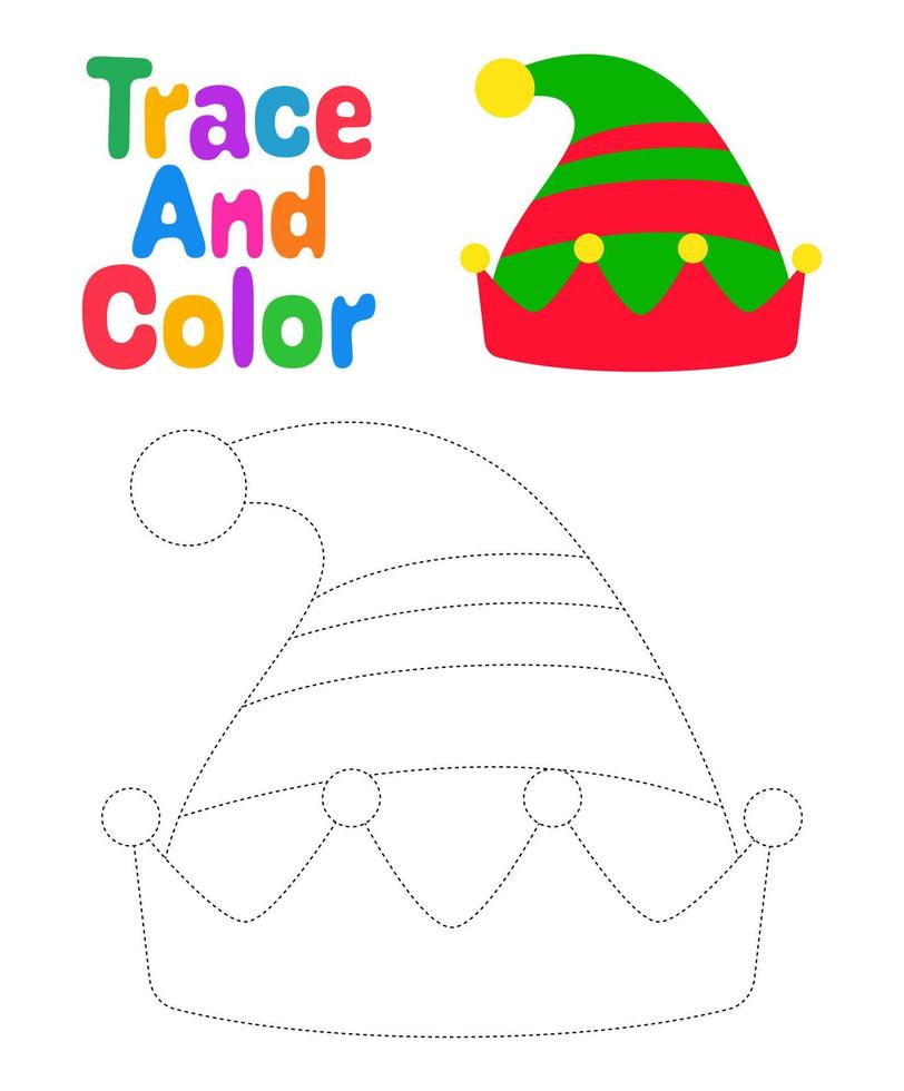 Christmas elf hat tracing worksheet for kids vector