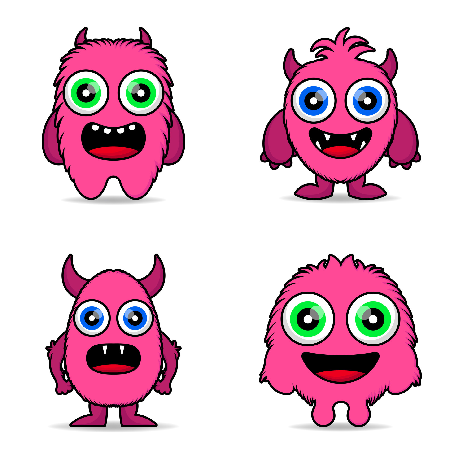 set cute furry monster pink design mascot kawaii 13930399 Vector Art at ...