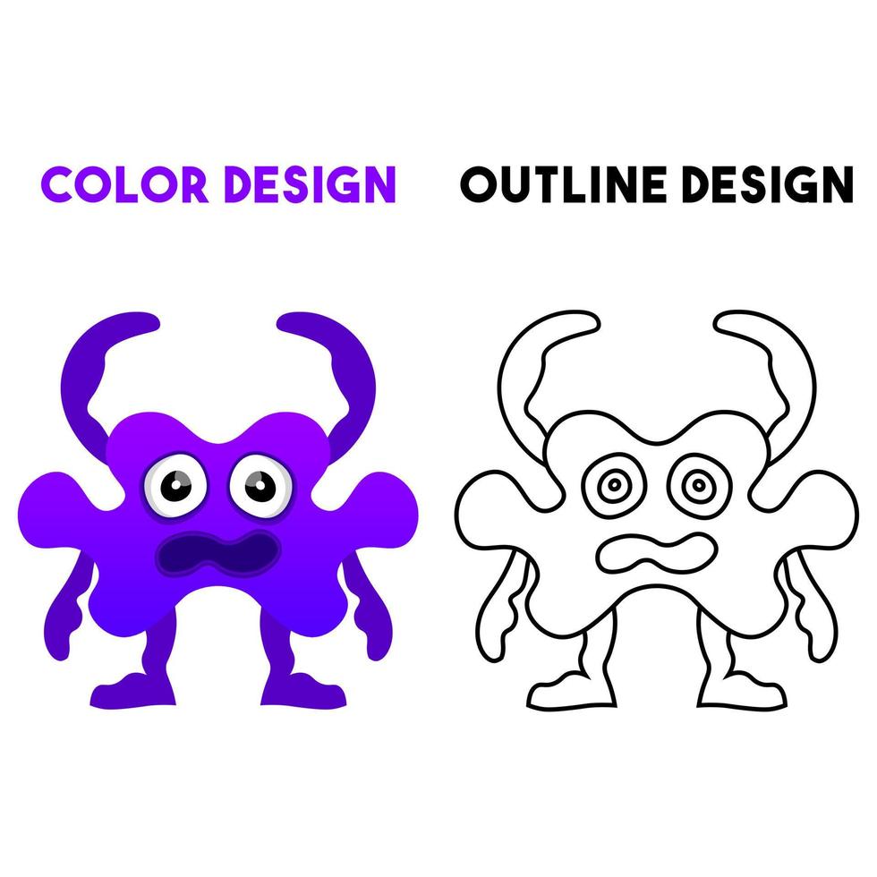 vector púrpura monstruo colorido y contornos. diseño para estampados, decoraciones, camisetas, ilustraciones o pegatinas