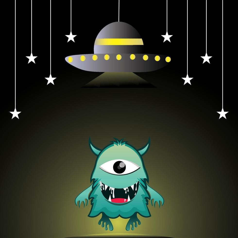 Funny alien vector iallustration design and outer space background