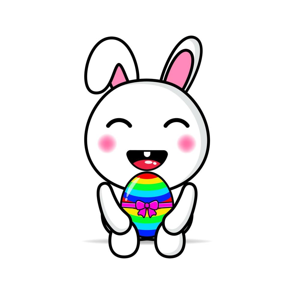 cute rabbit sitting carrying easter egg illustration design kawaii vector