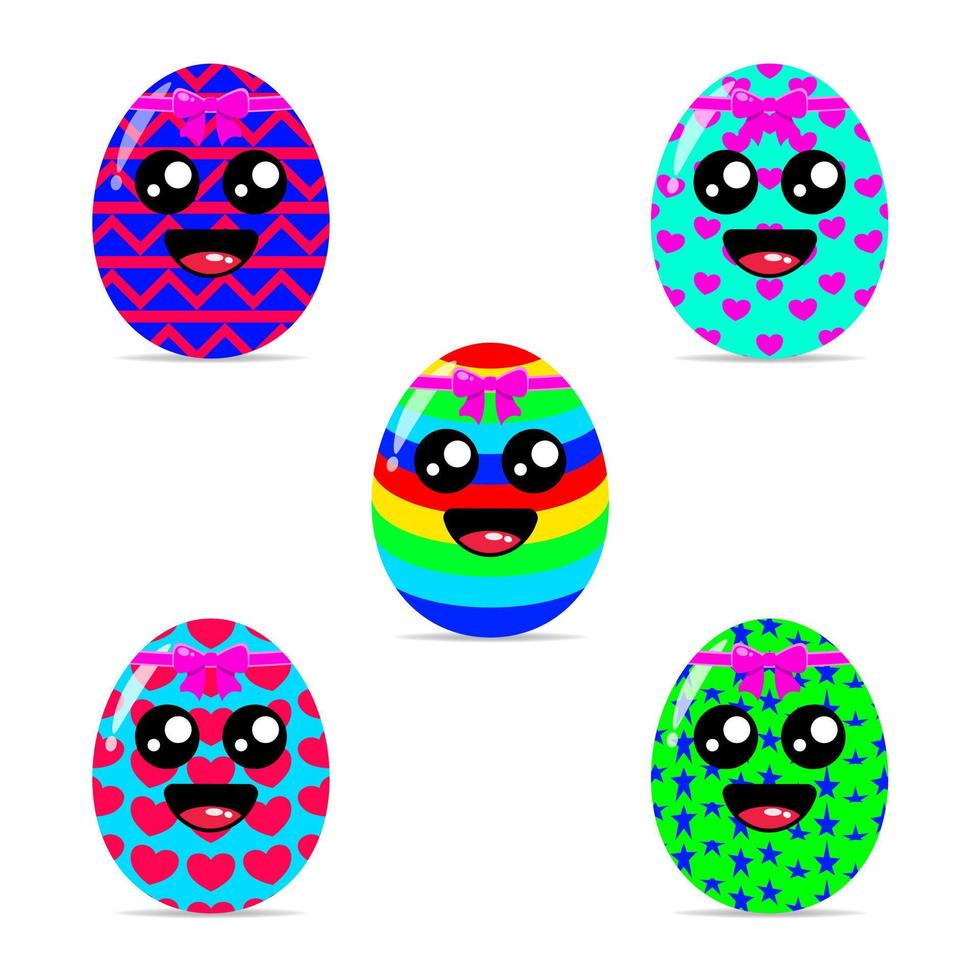 set cute easter egg mascot design kawaii vector