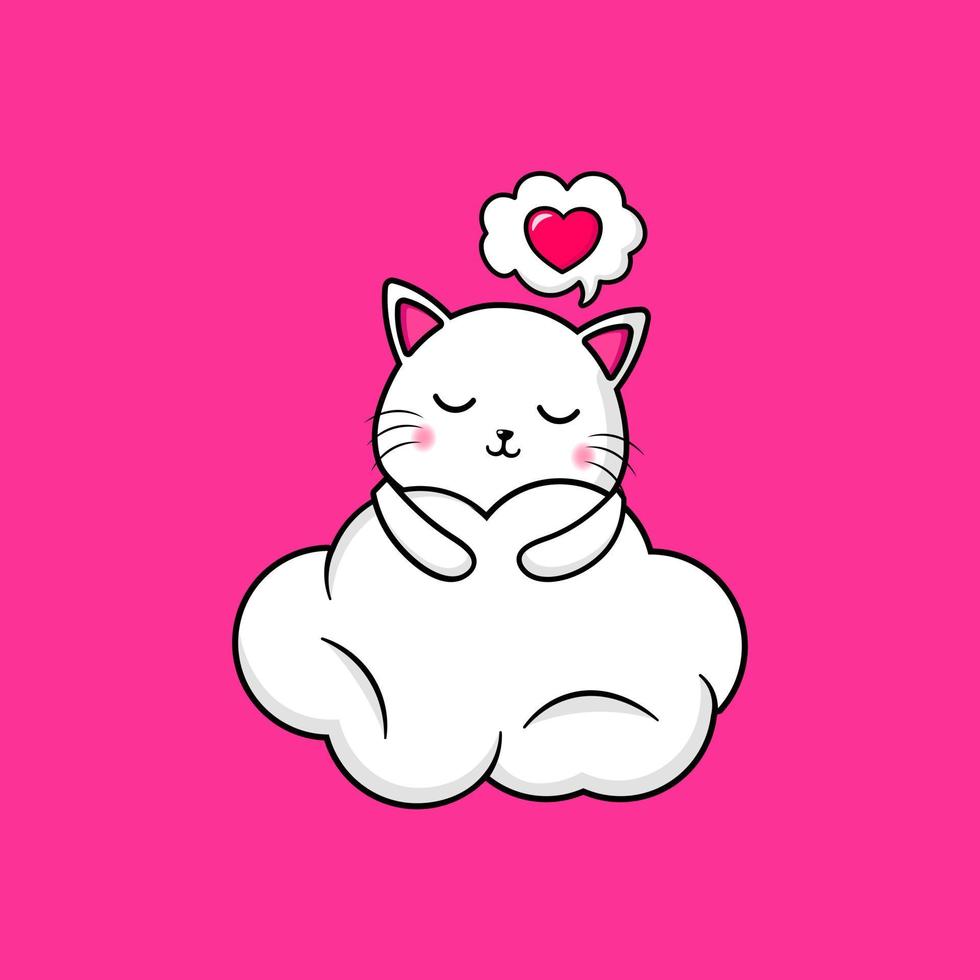 cute cat hugging cloud design mascot kawaii vector