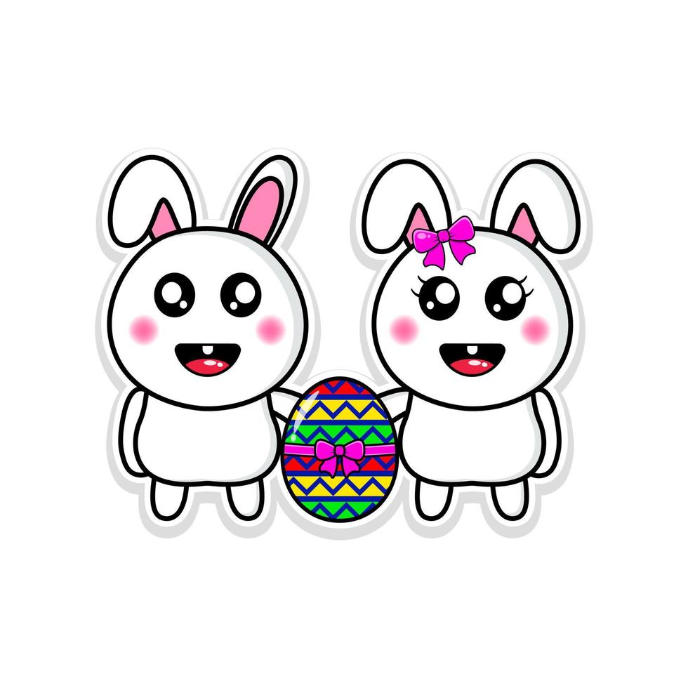 cute rabbit bring 2 easter eggs illustration design kawaii vector