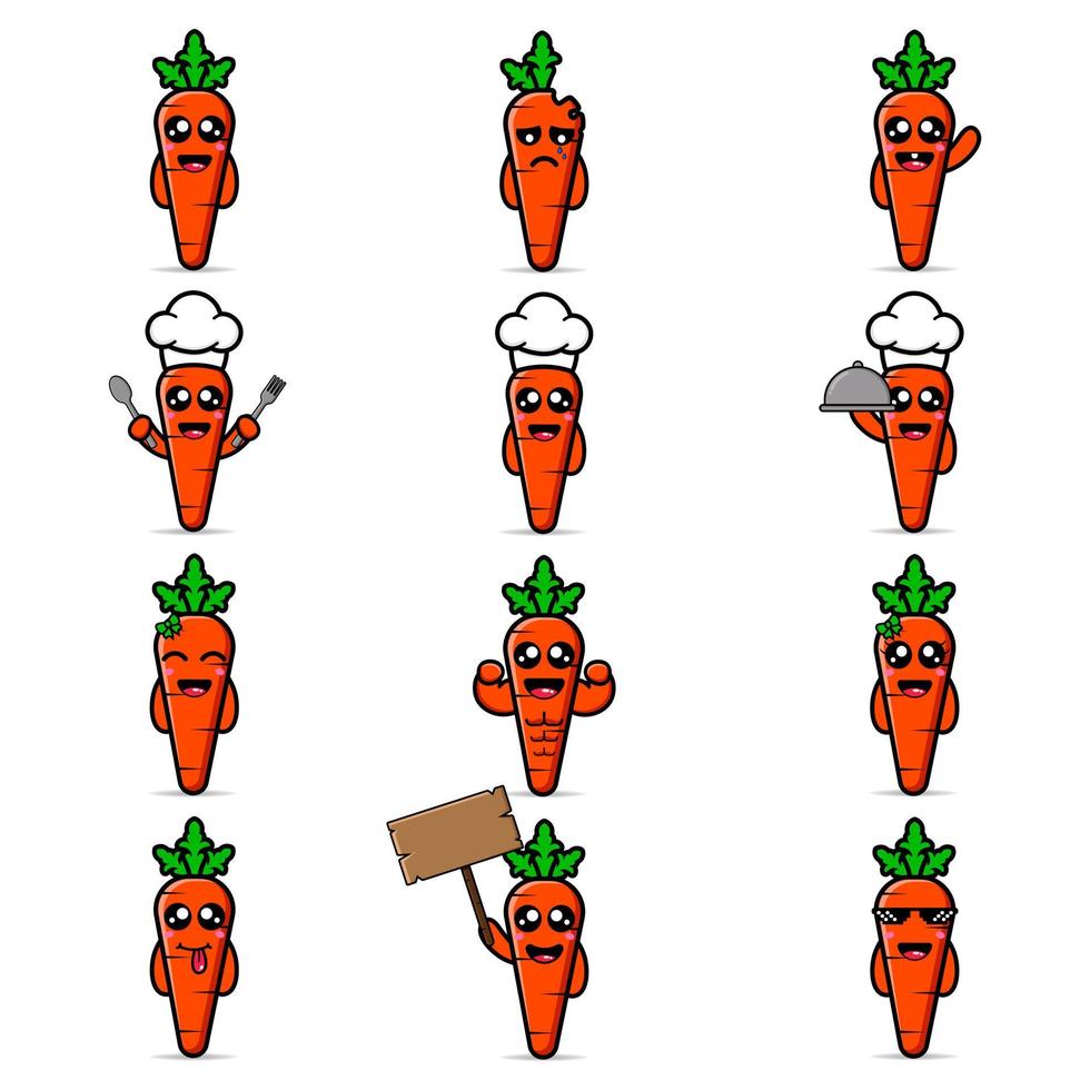 set expression cute carrot design mascot kawaii vector