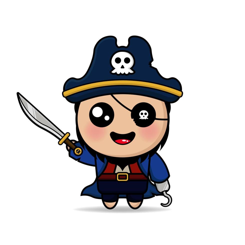 Linda mascota de diseño pirata kawaii vector