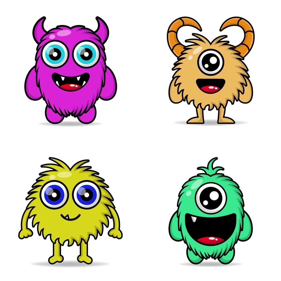 Conjunto lindo monstruo diseño colorido mascota kawaii vector