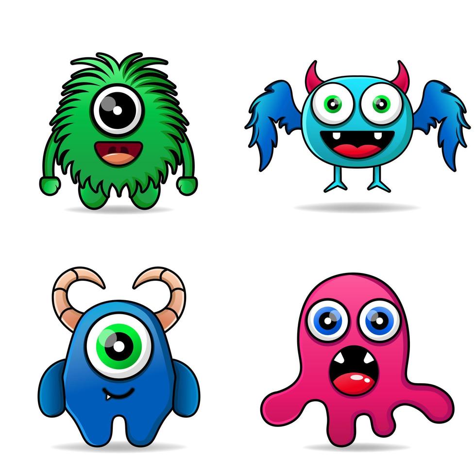 set cute monster design mascot kawaii vector