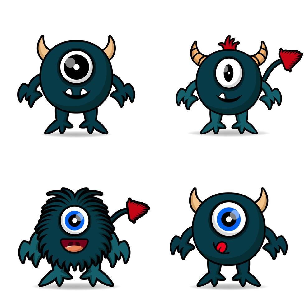 set cute monster design mascot kawaii vector