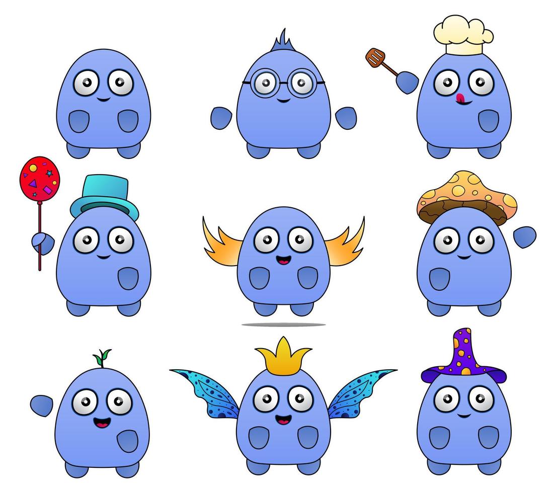 set cute vector illustration character design kawaii