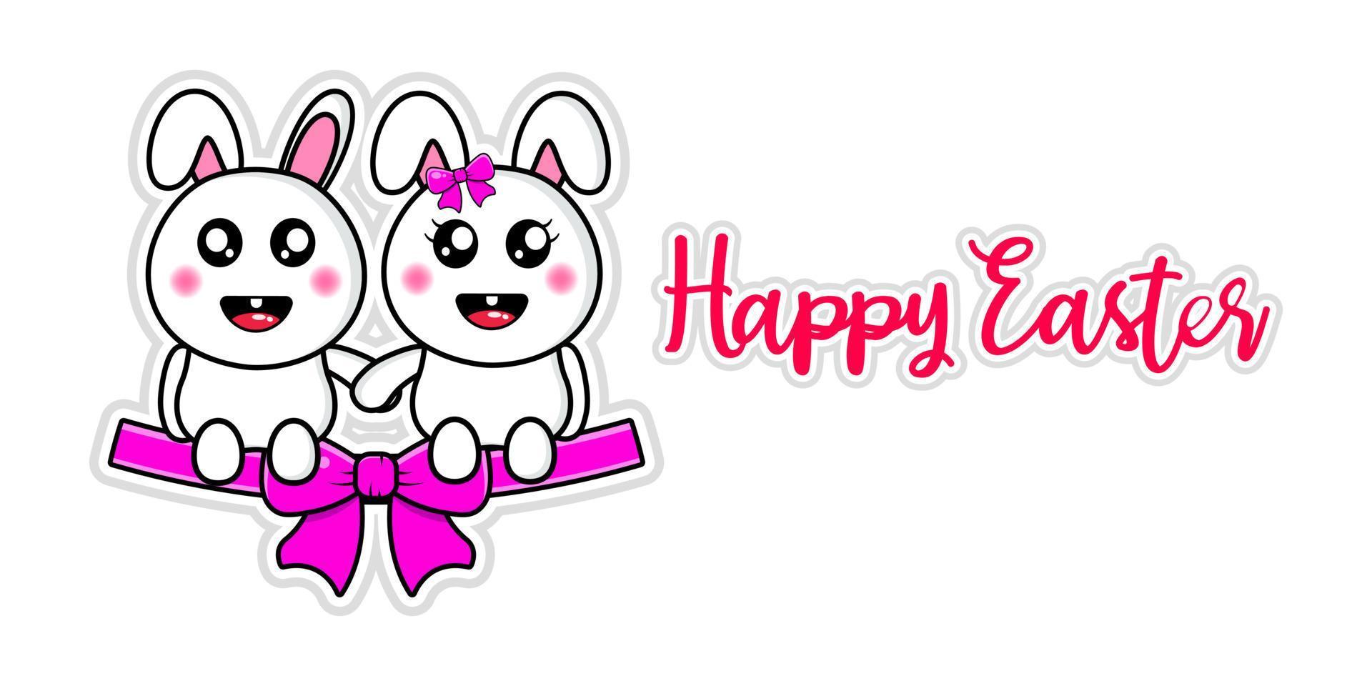 cute rabbit happy easter vector design kawaii