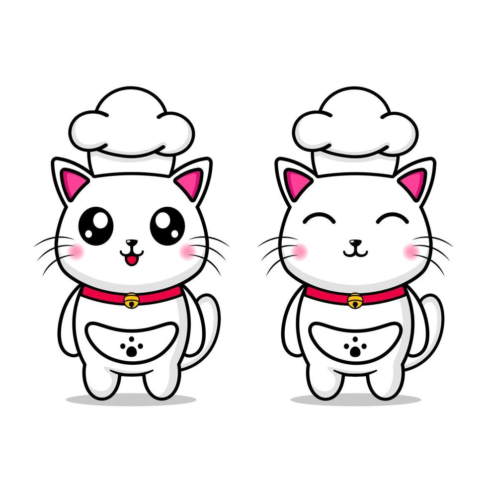 cute cat wearing a chef hat design mascot kawaii vector