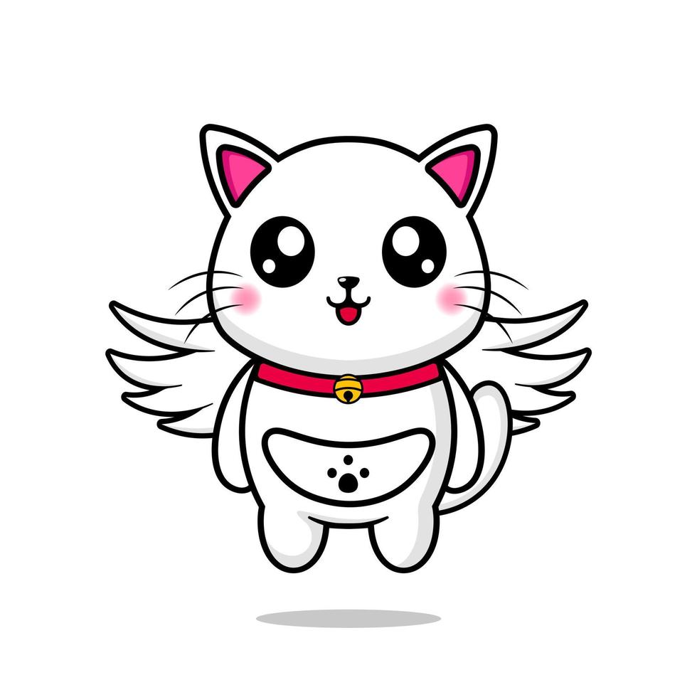 cute cat flying design mascot kawaii vector